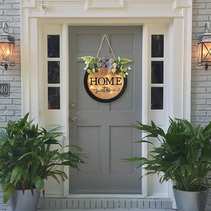 HOMCDALY Welcome Sign for Front Door, Door Wreaths for Front Door Outside, Farmhouse Welcome Wooden Door Hanger, Rustic Wall Door Sign, Seasonal Home Decorations (F-Black)