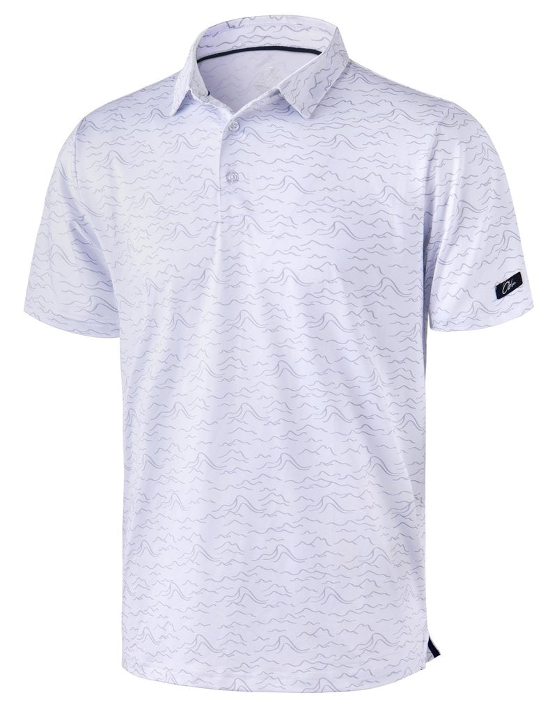 Obla Mens Golf Polo Shirts Short Sleeve Dry Fit Performance Moisture Wicking Casual Print Collared Golf Shirts for Men (White Peak_S)