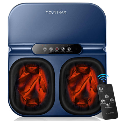 MOUNTRAX Foot Massager Machine with Heat, Foot Massager for Plantar Fasciitis, Neuropathy Pain, Shiatsu Foot Massager with Remote, Fits Feet Up to Men Size 12 (Black)