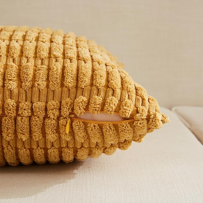 Fancy Homi Mustard Yellow Lumbar Decorative Throw Pillow Covers 12x20 Inch for Living Room Couch Bedroom, Soft Corduroy Rectangle Cushion Case 30x50 cm, Rustic Farmhouse Home Decor