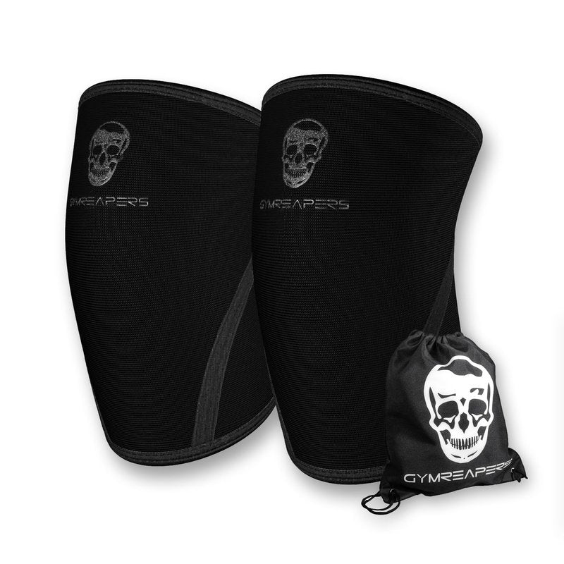Gymreapers Knee Sleeves (1 Pair) with Gym Bag - IPF Approved - Support Compression Brace for Squats, Fitness, Weightlifting, Cross Training, Powerlifting - 7MM Neoprene Sleeves - For Men & Women (Black/Black, Large)