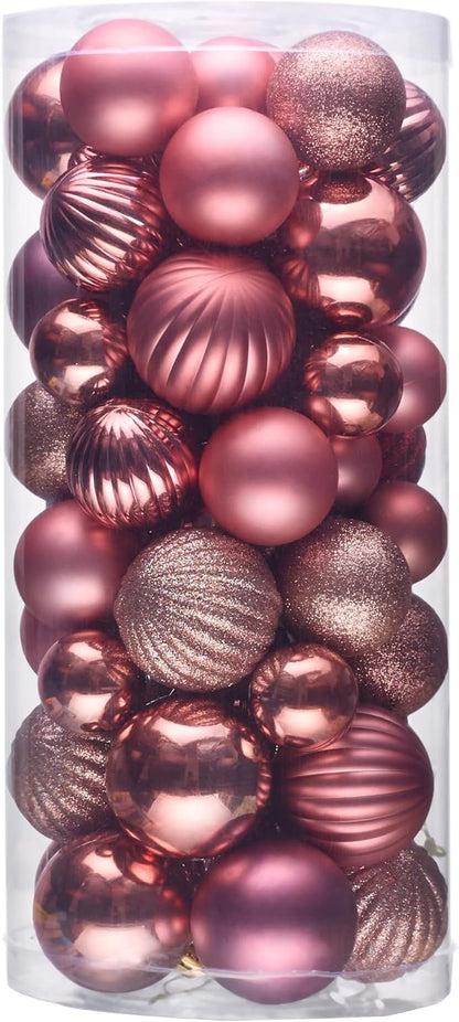 50ct Christmas Balls Ornaments for Xmas Tree, Pink Shatterproof Christmas Tree Decorations Hanging Ball for Holiday Party Decor(1.57"-2.36")