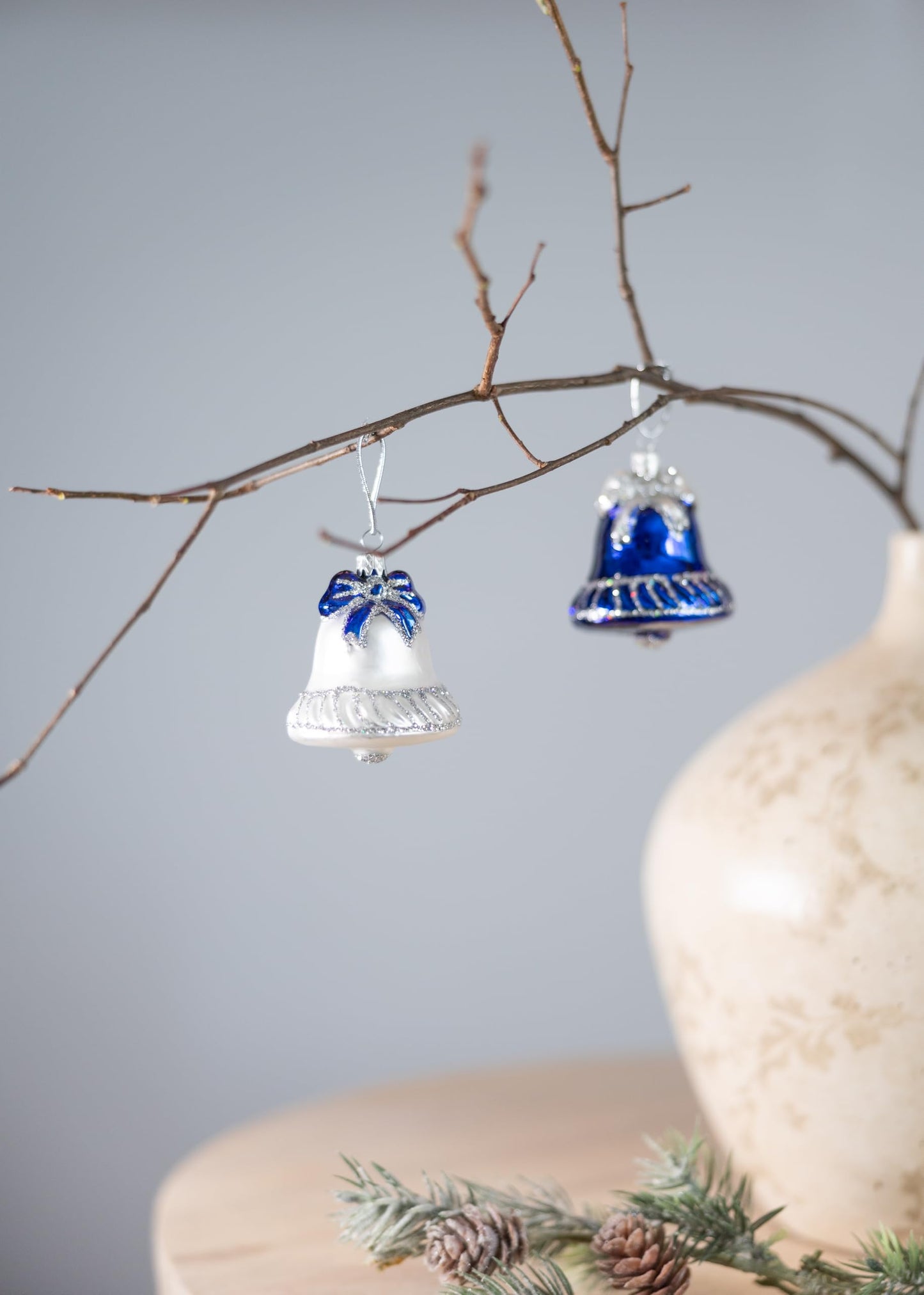 Polish Gallery Small Christmas Ornaments Blue Jingle Bell Handcrafted Mouth Blown Glass Christmas Ornaments in Bulk Small Ornaments for Crafts Made in Poland