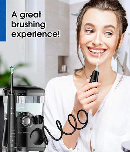 Electric Toothbrush and Water Flosser,600ML Oral Irrigator Water Flosser with 7 Jet Tips,10 Adjustable Pressure Settings,Sonic Electric Toothbrush with 2 Brush Heads,5 Modes(Black)