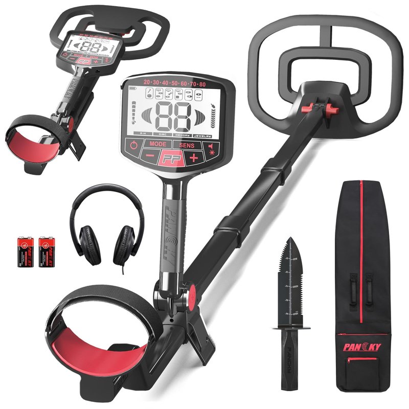 PANCKY High Accuracy Metal Detector for Adults – Collapsible, Lightweight & IP68 Waterproof Search Coil with 10.55” Large Coil, 5 Modes & Backlit LCD, Gold & Relic Detector Kit, PK1098