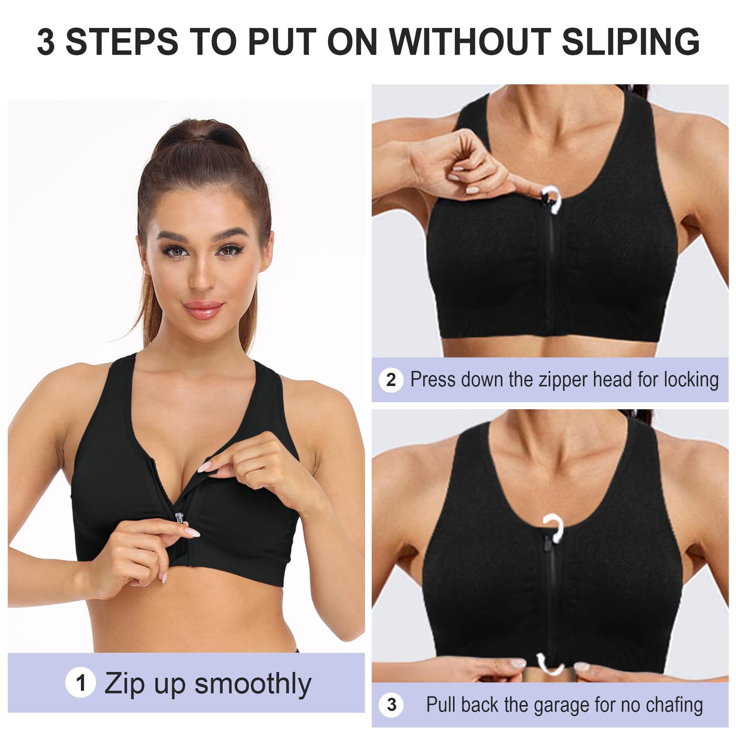 Women's Zip Front Sports Bra Wireless Post Surgery Bra Zipper Closure Bras Padded Surgical Bra Racerback Workout Bras Active Yoga Sports Bra Zipped Bra Post Op Bra