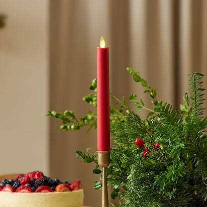 Luminara - Flameless Battery Operated Taper Candle - Holiday Red - Pack of 1-1x9.5 - LED Flickering Flame - Realistic Safe for Home Kids and Pets