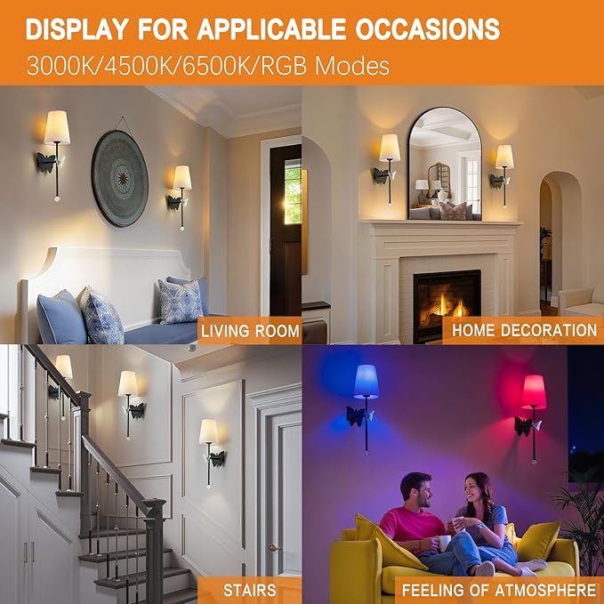 Battery Operated Wall Sconces Set of 2,Rechargeable Wall Lights with Butterfly Crystal Decorative Sconces,Cordless Battery Sconce Indoor Wall Lamps for Bedroom Living Room Hallway Stairs Black