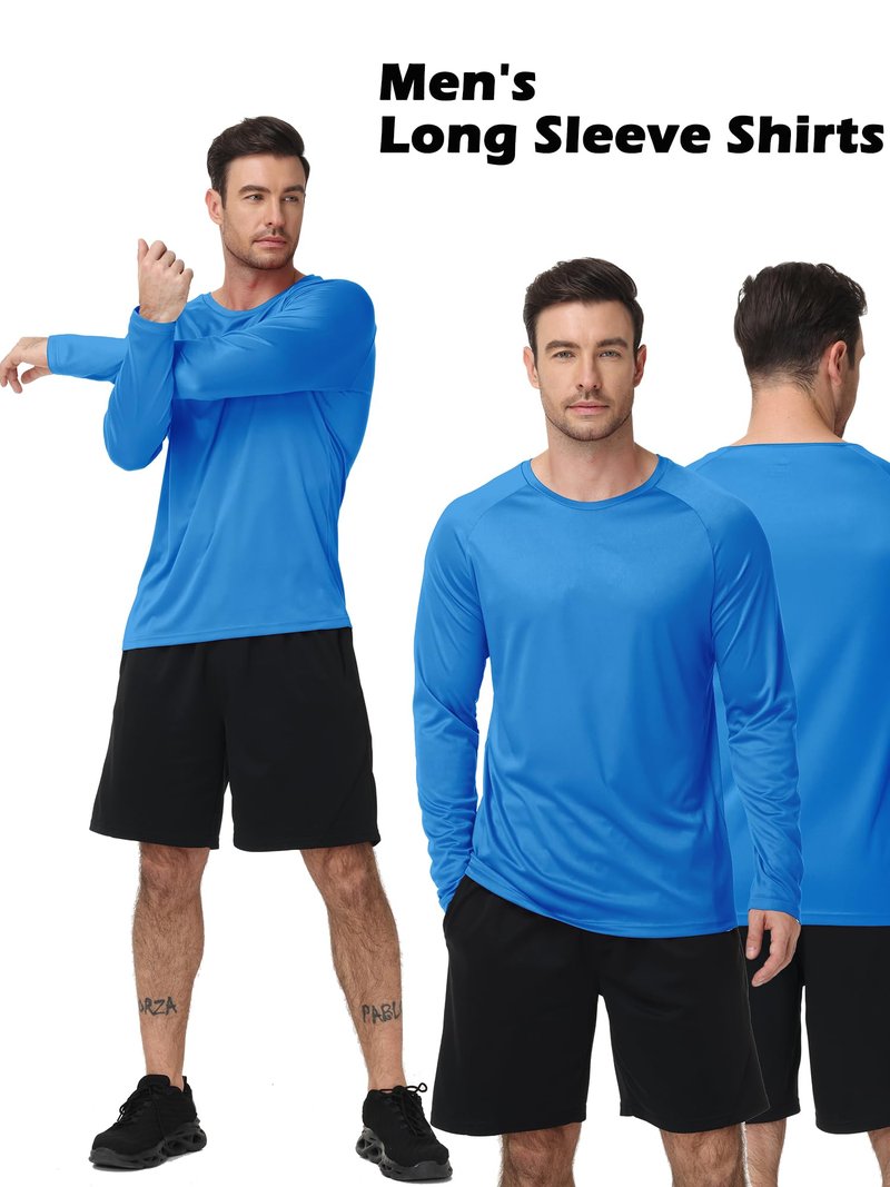 ZITY 7 Pack Sun Shirts for Men UV Protection Long Sleeve Crew Neck Running Activewear T-Shirts Fishing Workout Gym Shirt