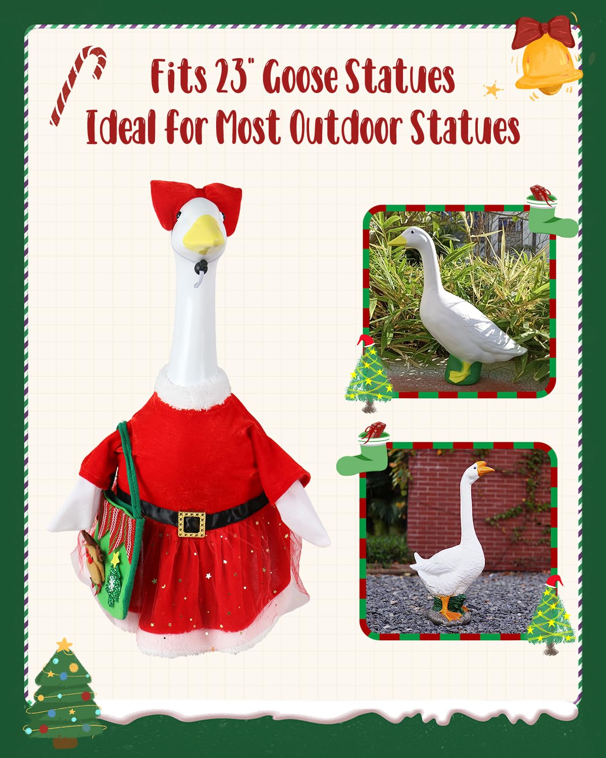 LOYPARNER Christmas Porch Goose Outfits Clothes Veil Dress for 23 Inch High Cement or Plastic Geese Lawn Porch Goose Clothes Costume