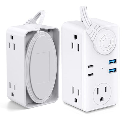 Flat Plug Power Strip, 3Ft Wrapped Travel Extension Cord, 6 Outlets 4 USB Ports(2 USB C), Cruise Ship Travel Dorm Room Essentials
