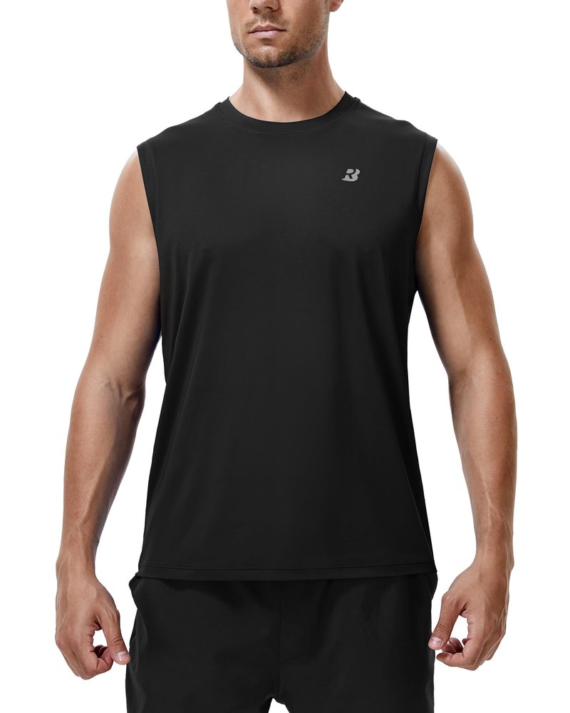 Roadbox Workout Sleeveless Shirts for Men Athletic Gym Basketball Quick Dry Muscle Tank Tops Black