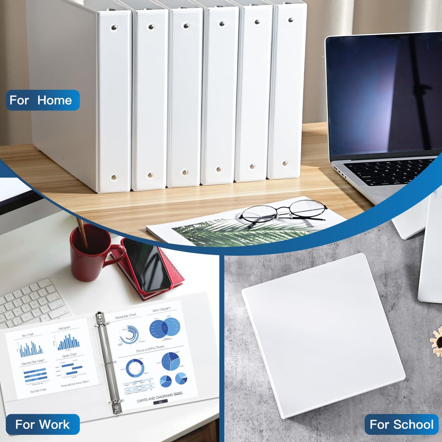 SUIN 1.5-Inch 3-Ring Binders with 2 Interior Pockets, Premium Clear View Presentation Binder Holds 325 Sheets Letter Size, Office School Home,6 Pack