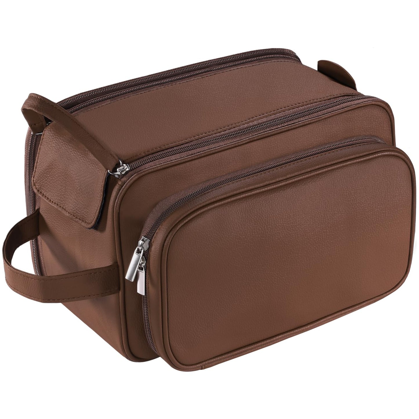 Buruis Extra Large Toiletry Bag for Men, Travel Toiletry Organizer Dopp Kit Water-resistant Shaving Bags, PU Leather Cosmetic Bathroom Shower Bag for Toiletries, Grooming, Accessories (Brown)