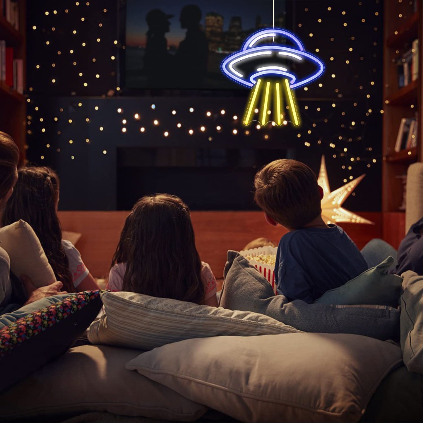 LUCUNSTAR UFO Neon Sign For Room Alien LED Neon Light Spaceship Dimmable Space Neon Signs for Wall Decor Blue UFO Neon Light Up Sign for Bedroom Game Room Wall Decor Ufo Lovers