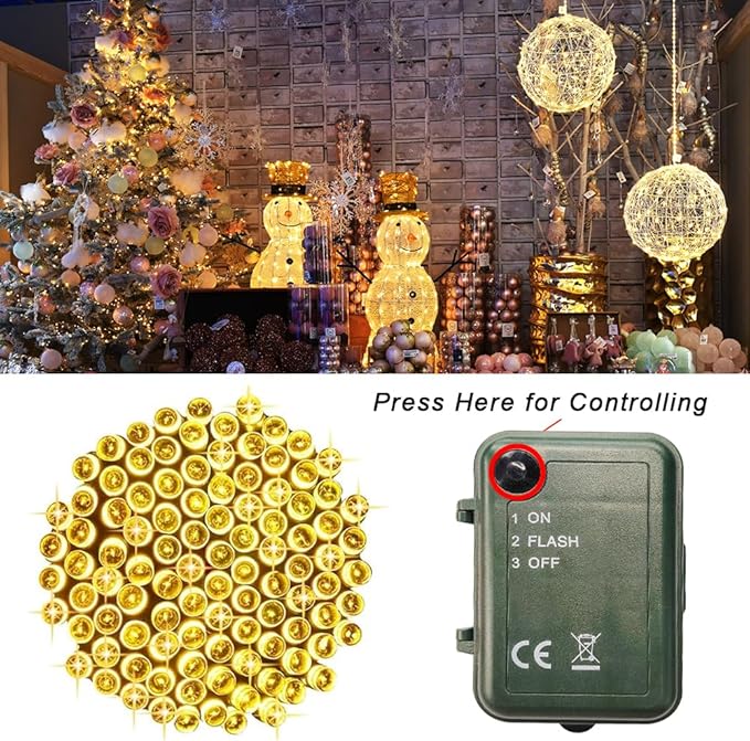 String Lights Battery Powered, 2 Pack Total 33 FT 100 LED Christmas Lights Indoor Outdoor Decoration, Twinkle Fairy Light for Classroom Dorm Halloween Decoration, Warm White
