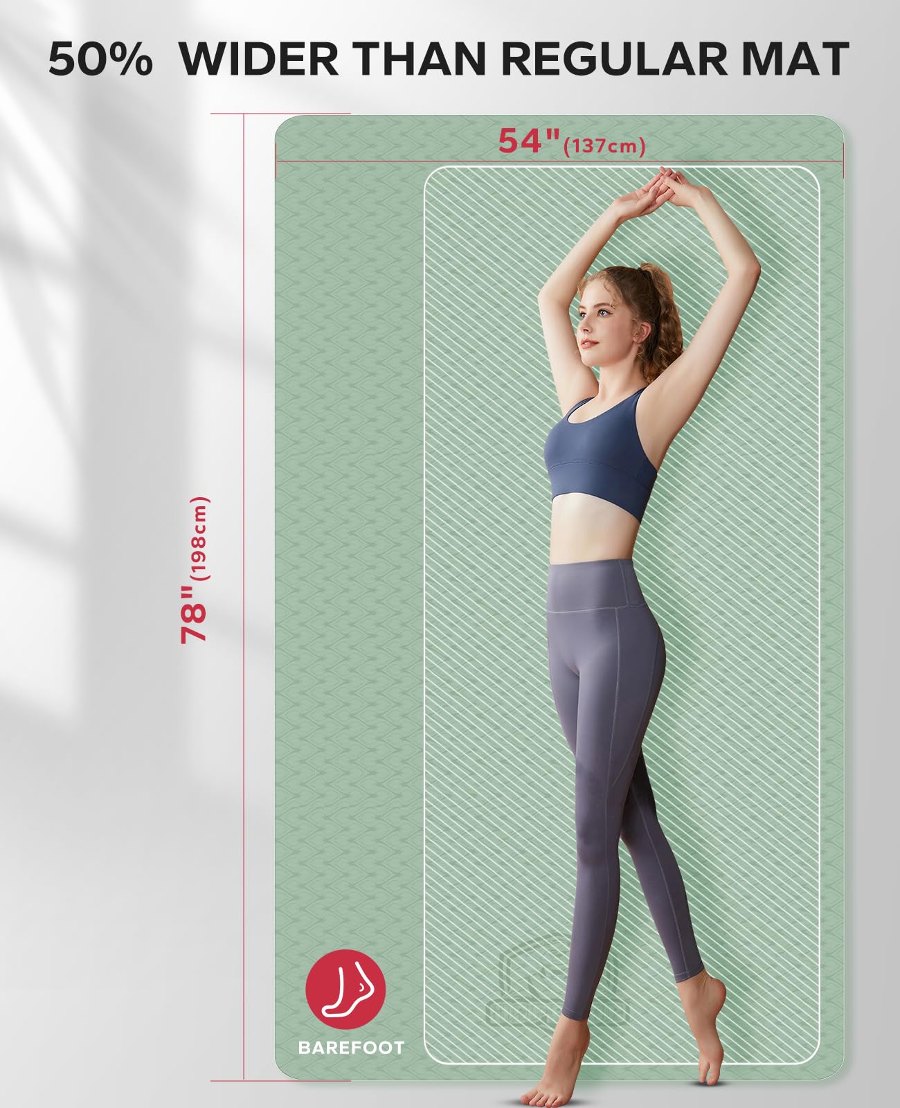 HAPBEAR Extra Large Yoga Mat - 72"x48"/78"x54", 1/4" & 1/3" Thick, Non-Slip, Durable, Eco-Friendly, Wide Exercise Mat for Home Workouts, Yoga, Pilates, Stretching, Meditation (Barefoot Exercise)