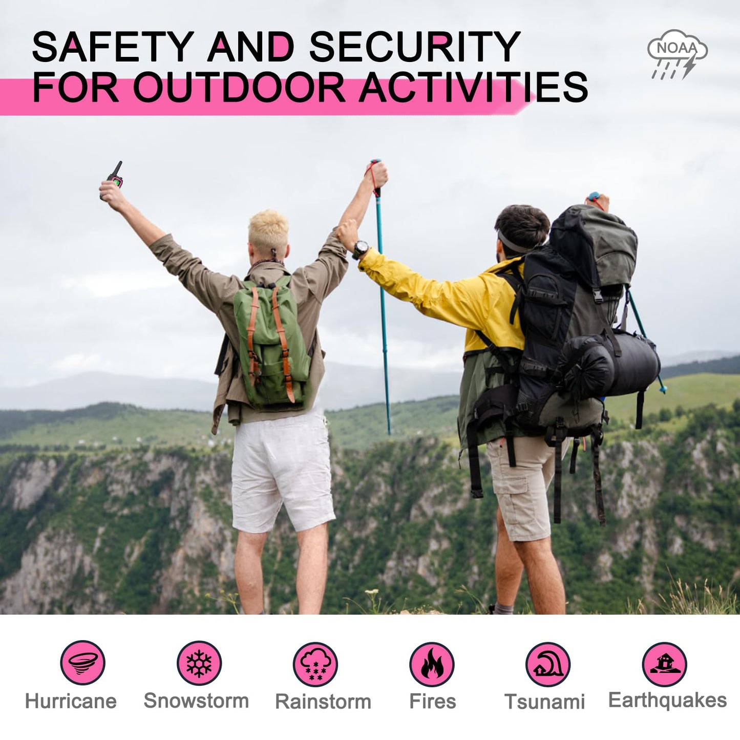 Walkie Talkies Long Range for Adult, MT10 Rechargeable Walkie Talkies FRS Two Way Radio, NOAA, 1200mAh Li-ion Battery USB-C Cable, LED Flashlight, VOX Walkie Talkie for Hiking Camping 2Pack