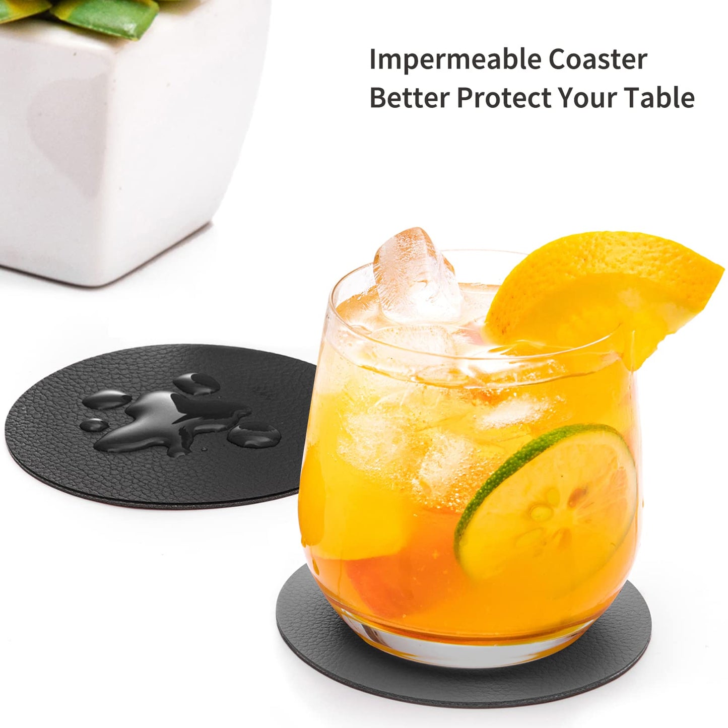 Chitomars Faux Leather Coasters Set of 12, Dual Sided Non-Slip Washable Cup Coasters for Coffee Tabletop Protection (Gray Black)