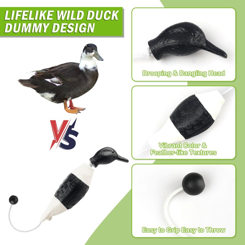 Archerest Dead Black and White Duck Dummy Bumper Toys for Waterfowl Hunting Retriever Dog Training, Floating Bird Dummy Trainer Outdoor Soft Durable Realistic Fowl