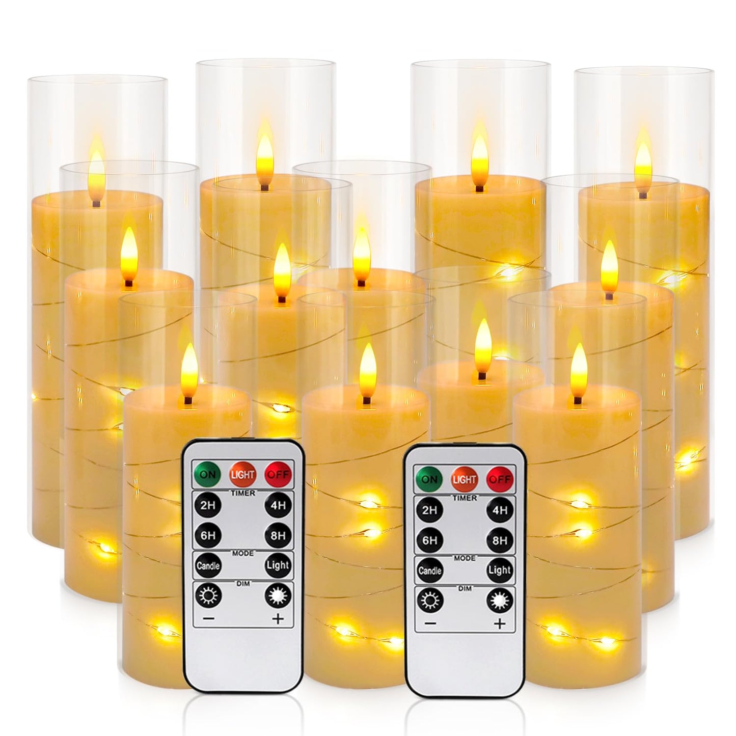 YOROXRG Flickering Flameless Candles Battery Operated with Remote,Led Pillar Candles with Realistic Moving Wick Candles for Halloween,Christmas,Home Decor Pack of 12 (D2.2 xH 5" 6" 7")(White)