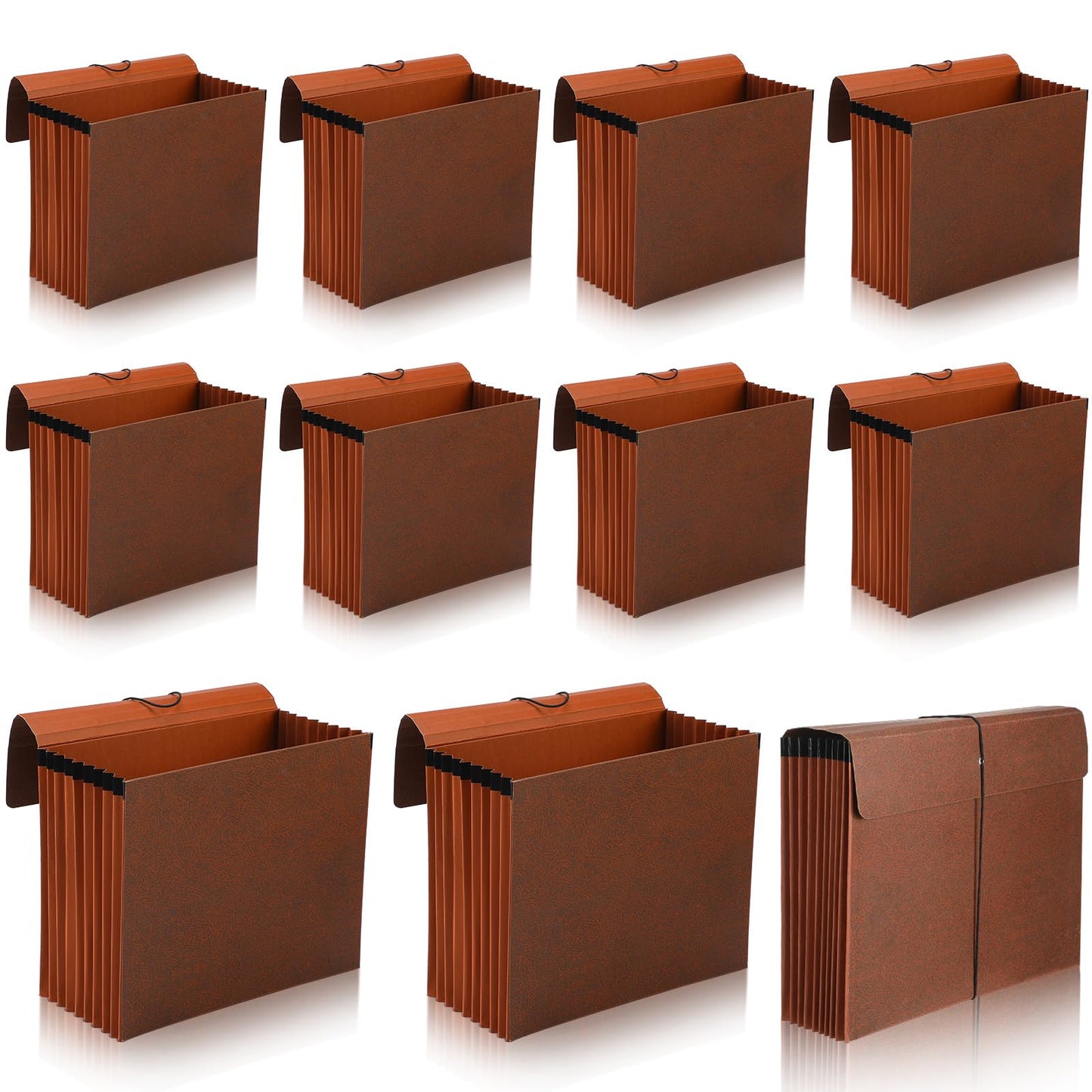 PerKoop 10 Pcs Expanding File Folder with Flap 7 Inch Expansion Expanding File Wallet with Elastic Cord Closure Letter Size Heavy Duty Document Organizer, 10 Slots, Brown