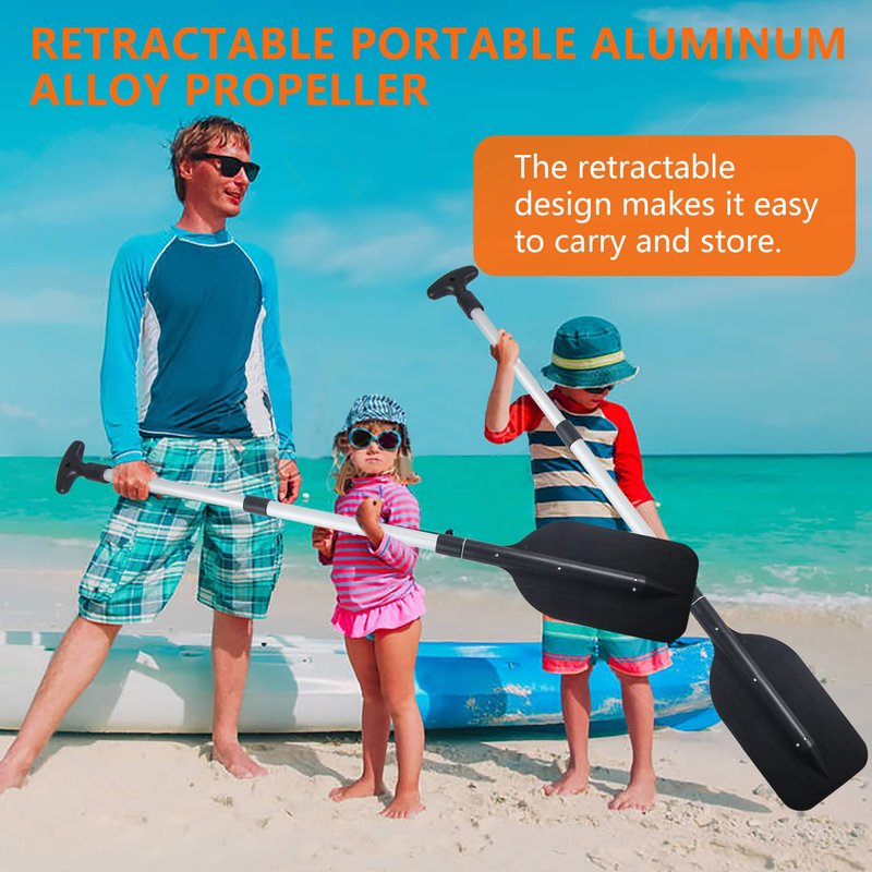 VEITHI Boat Paddle Telescoping Collapsible Oar for Boat Anti Slip Aluminum Plastic Canoe Paddles 2 Pack Small Tubing Floats Oars Row and Safety Boat Accessories for Kids and Adults(Black)