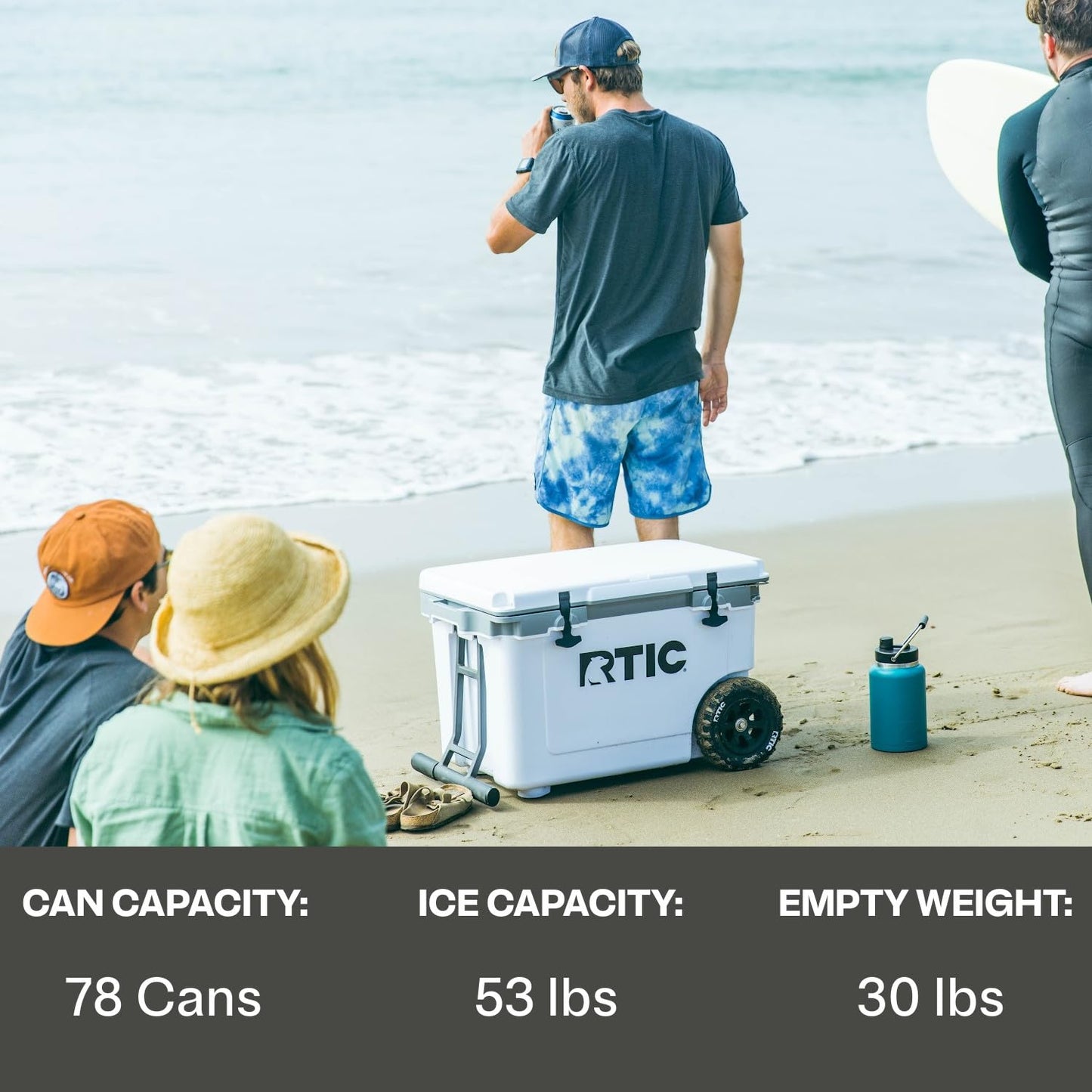 RTIC 52 Quart Ultra-Light Wheeled Hard Cooler Insulated Portable Ice Chest Box for Beach, Drink, Beverage, Camping, Picnic, Fishing, Boat, Barbecue, 30% Lighter Than Rotomolded, Dark Grey & Cool Grey