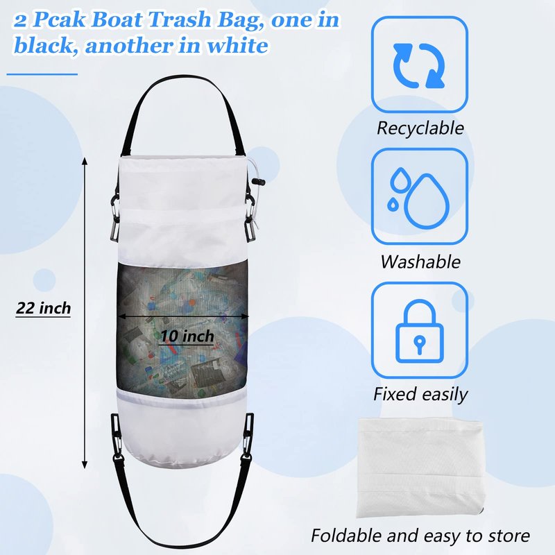 2 Packs Portable Boat Accessories Mesh Trash Bags Trash Can Garbage Container for Boat Kayak Camper Fishing Cabin Storage Men Women Adults(Black, White)