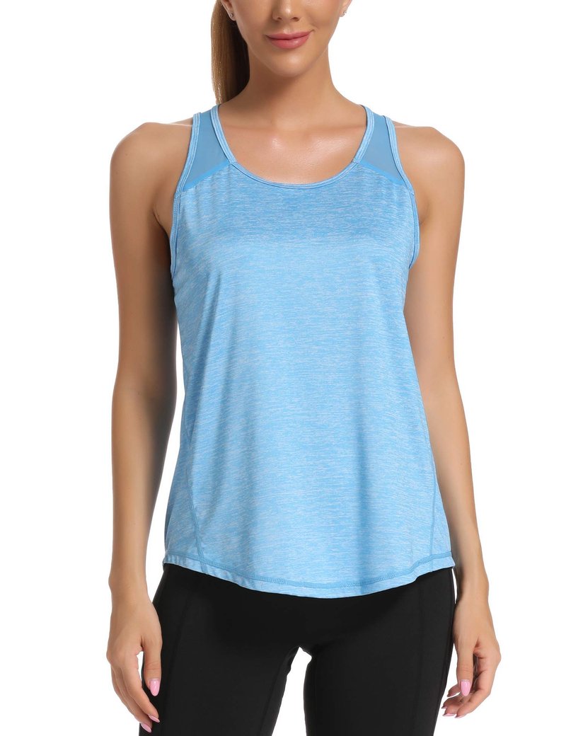 Aeuui Womens Workout Tops for Women Racerback Tank Tops Mesh Yoga Shirts Athletic Running Tank Tops Sleeveless Gym Clothes Blue