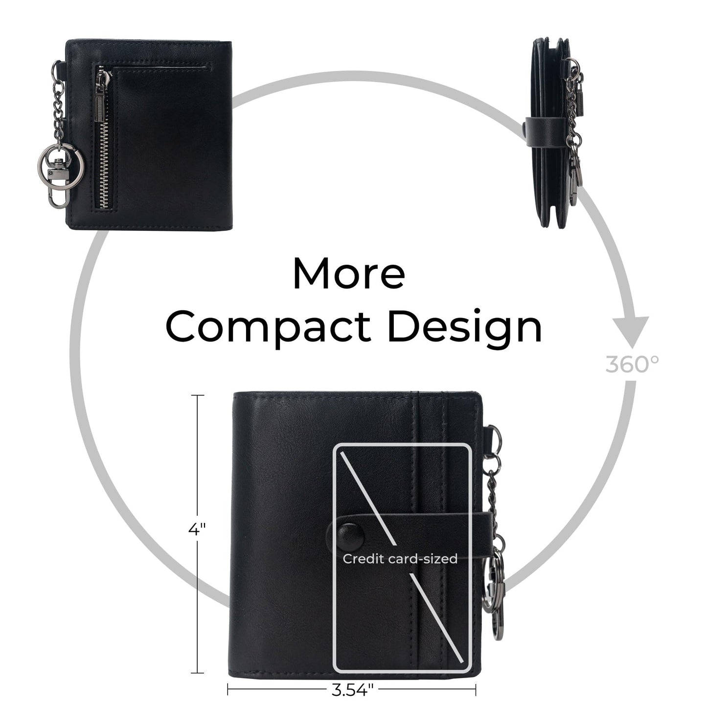 Alldaily Slim Keychain Wallet for Women, RFID Blocking Small Bifold Travel Credit Card Holder (Black)