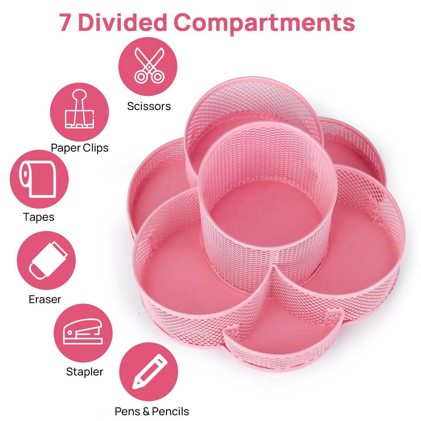 Topwey Pink Pen Holder for Desk, Rotating Pencil Holder, Cup Holder for Desk Office, Pen Organizer