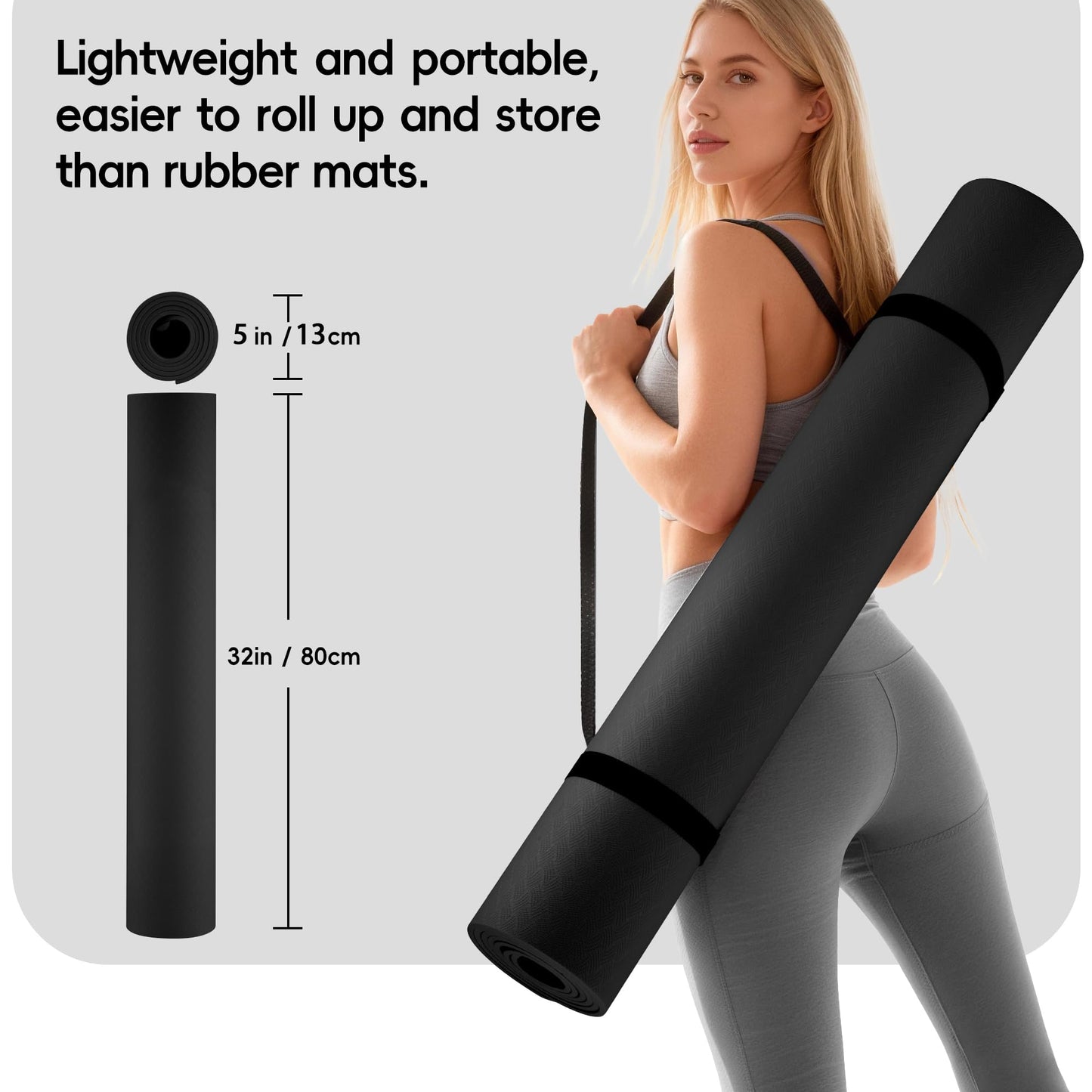 Wimwum Extra Wide Yoga Mat 72" x 32", 6mm Non Slip TPE Exercise Mat with Carrying Strap, Large Workout Mat for Yoga, Pilates, Stretching, HIIT & Home Gym, black