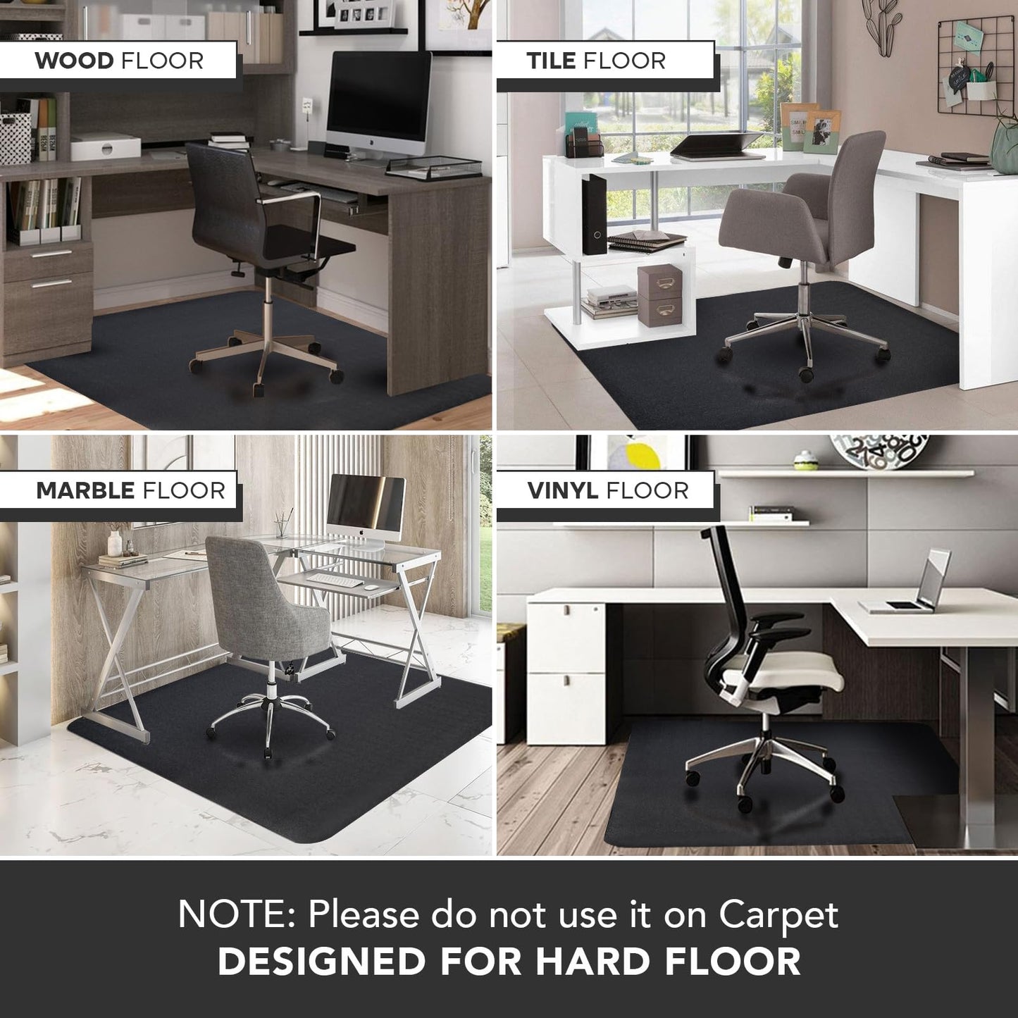 Office Chair Mat for Hardwood Floor: 63" x 51" Extra Large Black Office Chair Mats, Anti-Slip Rubber Floor Mat for Gaming Rolling Chair, Heavy Duty Sturdy Floor Protector Mat Under L Computer Desk