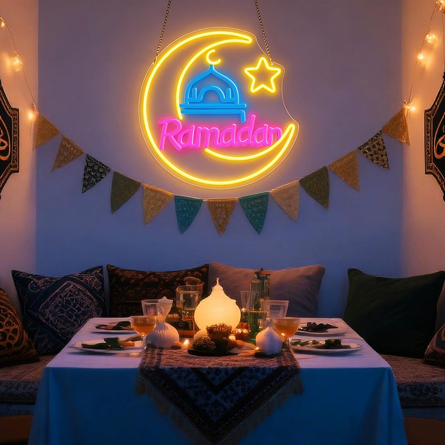 RumonZS Ramadan Kareem Neon Sign 15 in Eid Mubarak Neon Lights for Wall Decor Muslim Islamic Led Light Sign for Ramadan Mubarak Ramadan Kareem Sign Islamic Muslim Home Bedroom Party Decor Gift