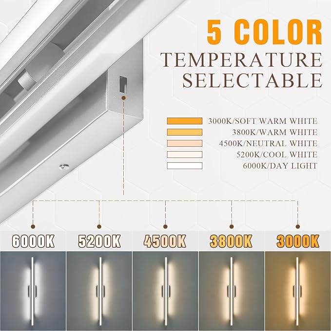 VitaLink 48 Inches Long Nickel LED Modern Bathroom Vanity Light Fixtures 25W Dimmable 5CCT Vanity Light Bar Over Mirror 3-Light Wall Light for Bathroom Over Mirror Picture Light