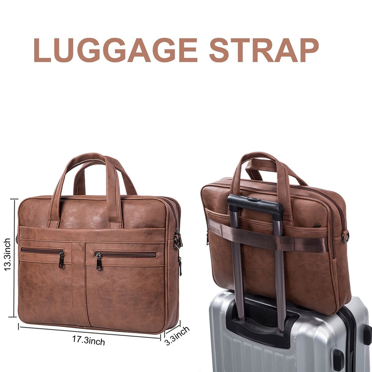 seyfocnia Men's Leather Messenger Bag, 17.3 Inches Laptop Briefcase Business Satchel Computer Handbag Shoulder Bag for Men-Brown