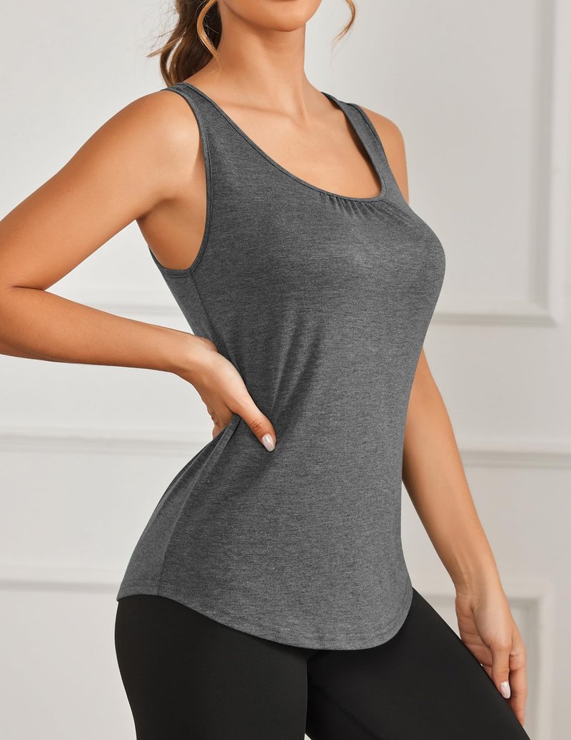 PINSPARK Workout Tank Tops for Women Racerback Yoga Gym Shirts Moisture Wicking Athletic Tops Running Exercise Pilates Outfits,Dark Grey/Khaki XL