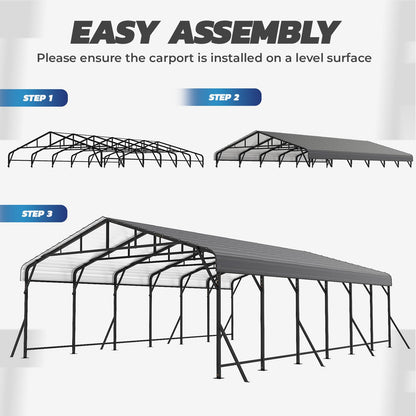 EROMMY 20x30 FT Heavy Duty Metal Carport with Reinforced Steel Braces & Galvanized Steel Roof and Frame, Sturdy Car Shed in All Weathers, Easy Assembly Car-Shelter for 2 Cars, SUV, Tractors and Boat