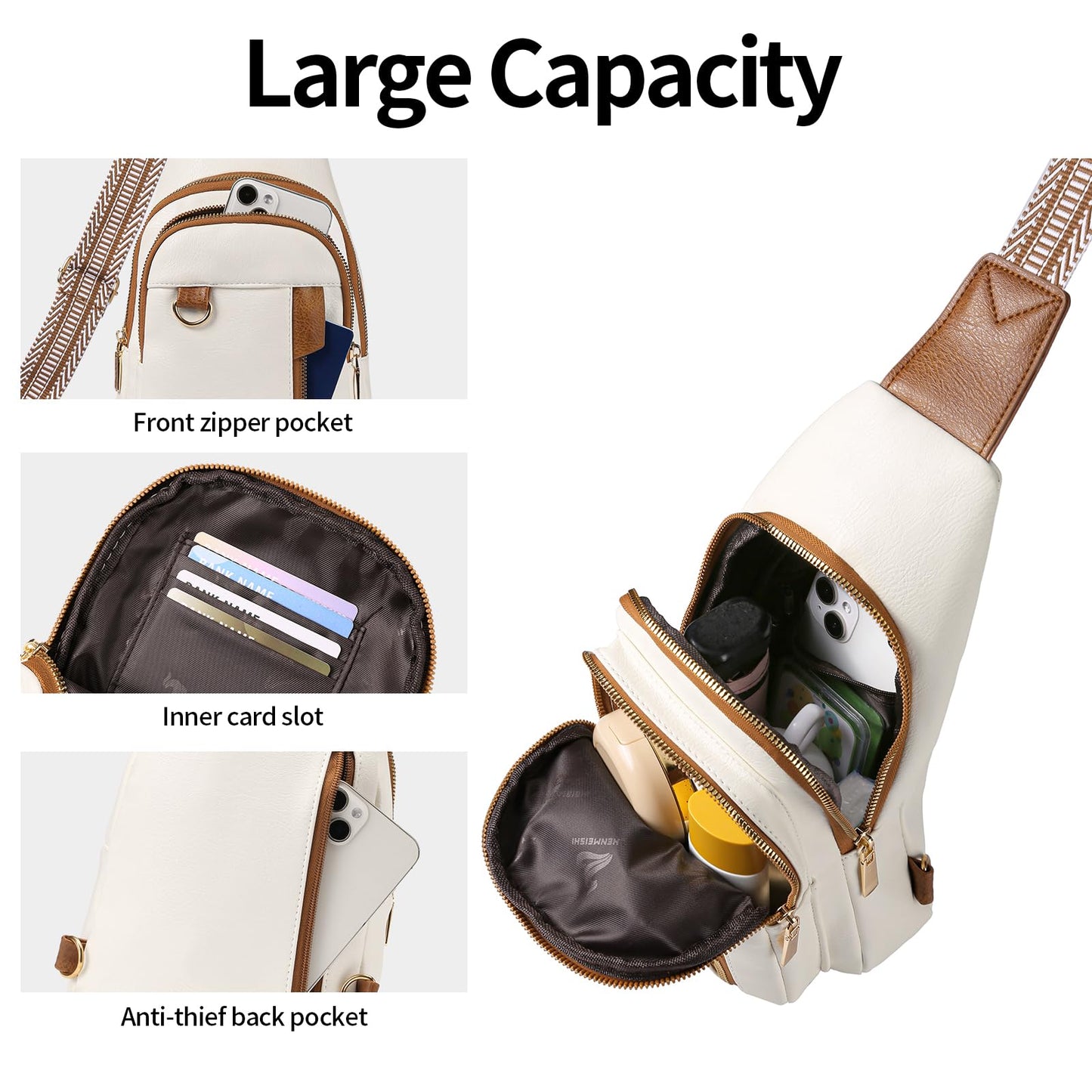 GAEKEAO Sling Bag for Women Vegan Leather Crossbody Bags Travel Fanny Packs Small Shoulder Purse Chest Bag Backpack Gifts