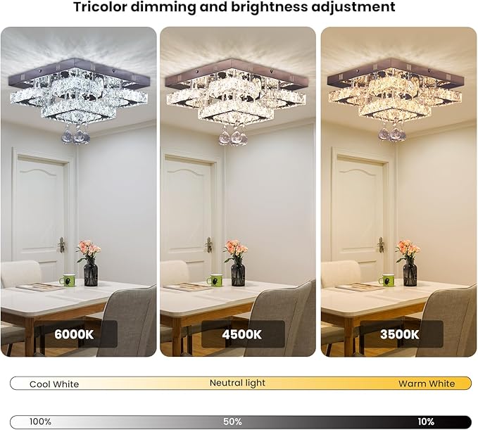 CXGLEAMING 11.8" Modern Crystal Chandelier LED Ceiling Light Fixture Suitable for Kitchen Corridor Hallway Bedroom Bathroom Dining Room 4 Petals/Raindrop Ball Square Remote Control/APP (dimmable)