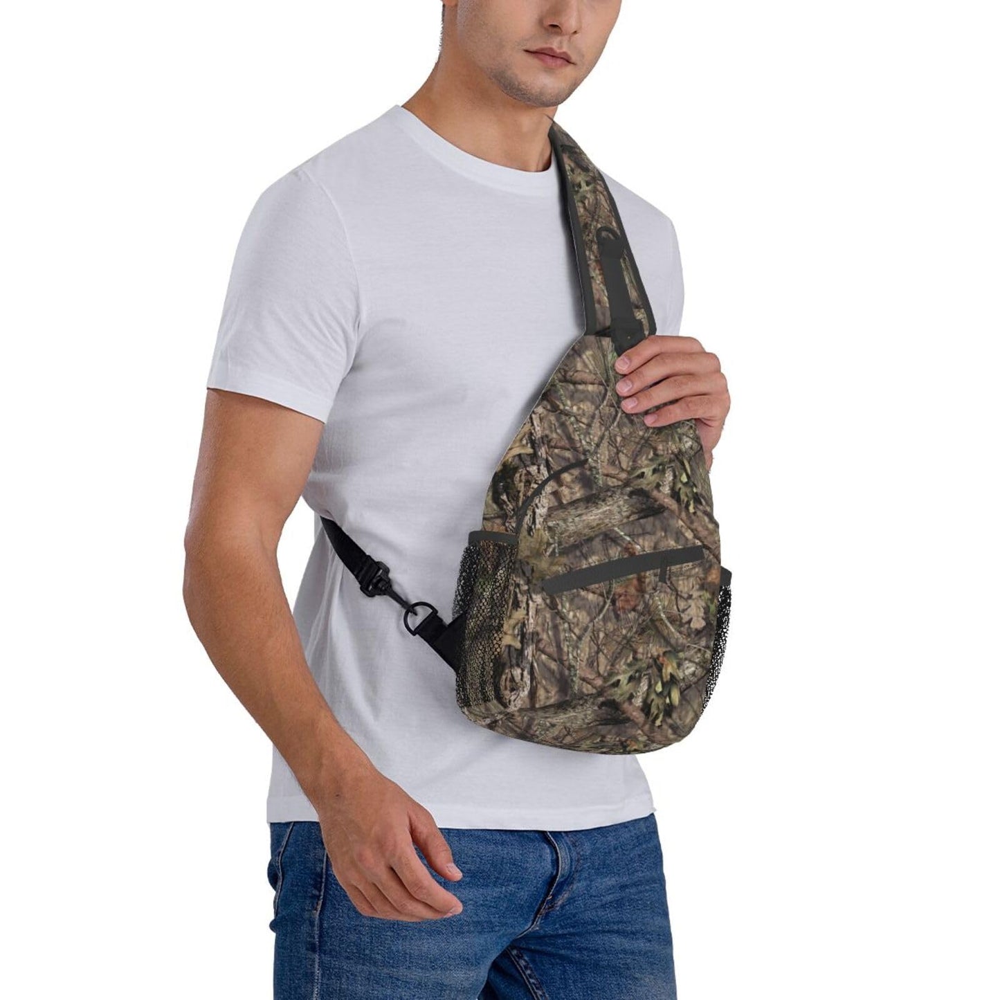 Yaemikoo Hunting Camouflage Camo Forest Sling Backpack Crossbody Sling Bag Casual Chest Bags Travel Hiking Daypack Shoulder Bag for Women Men