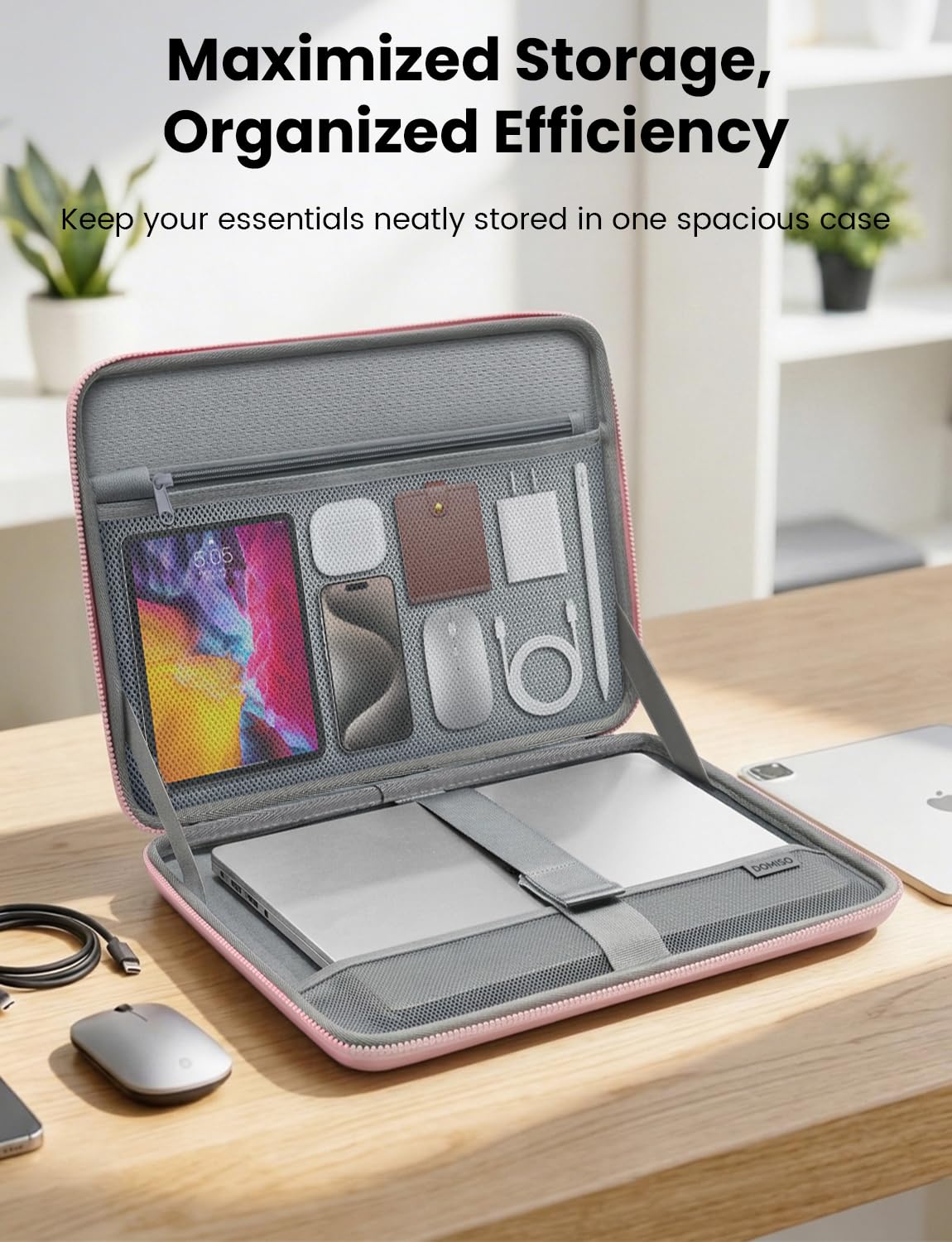 DOMISO Laptop Hard Case 14-14.4 inch Waterproof Shockproof Hard Shell Laptop Sleeve with Handle & Storage Pocket, Compatible with MacBook, HP, Dell,Pink