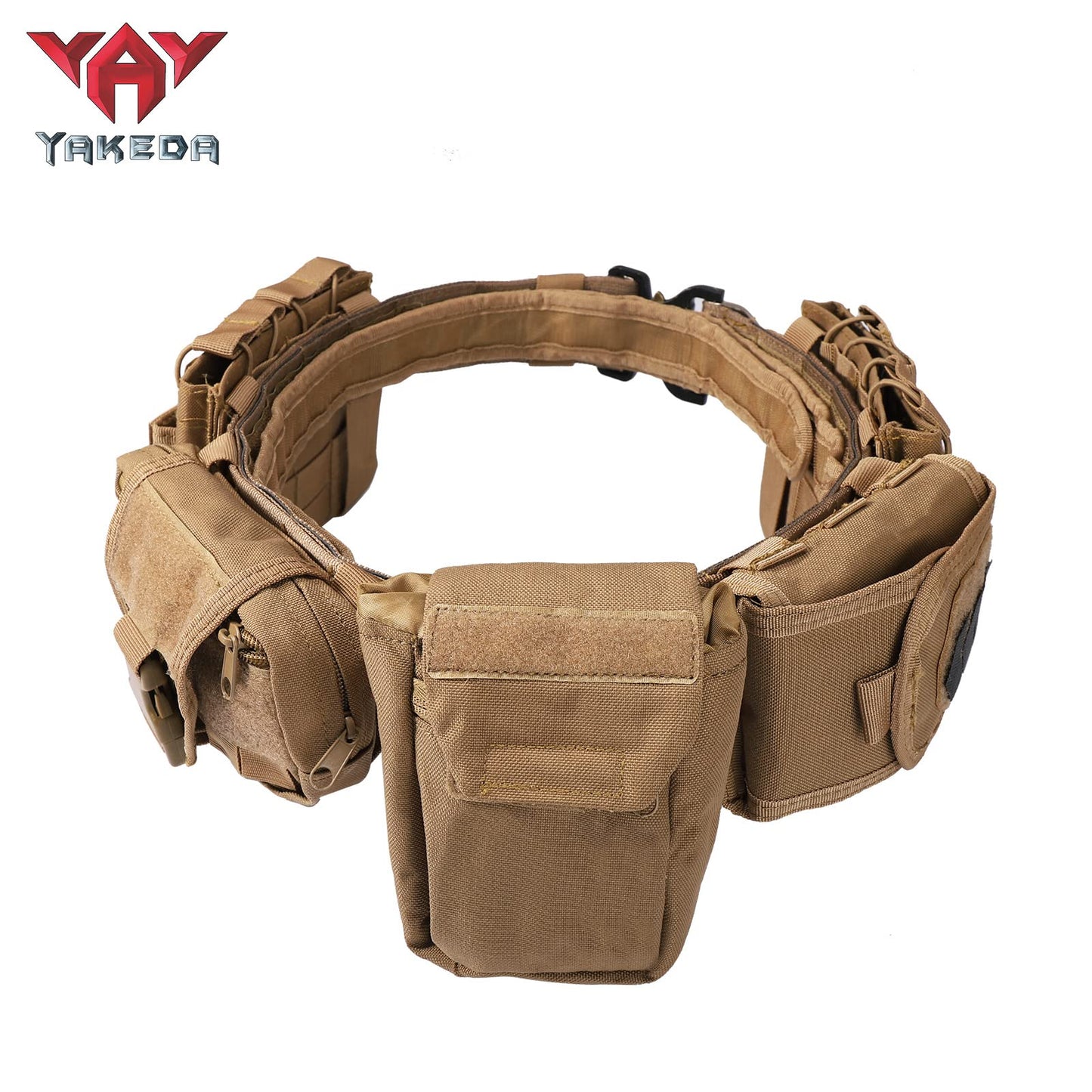 YAKEDA Tactical Battle Belts for Men- Quick Release Trigger Airsoft Belt Heavy Duty Belts with Pouches 7 PCS (Tan)
