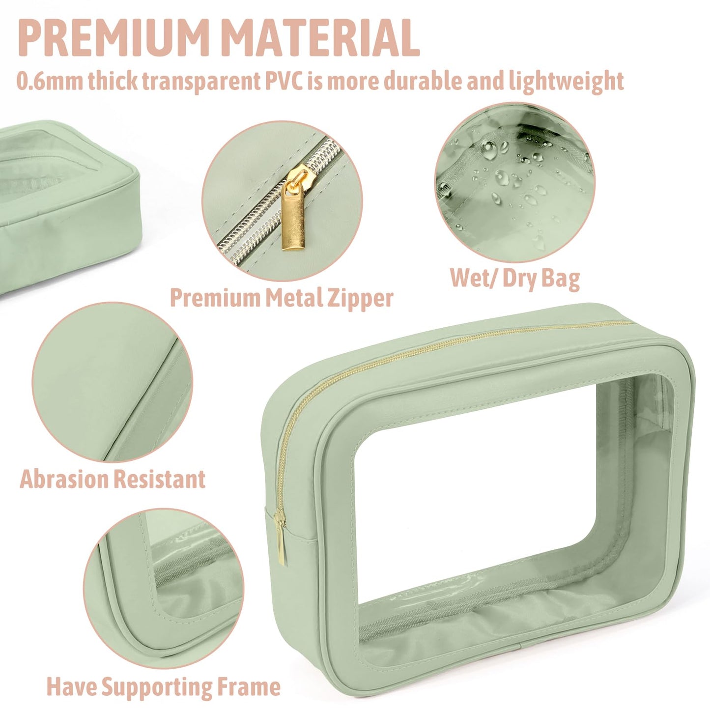 YOPCDJ 3PCS Clear Toiletry Bag,TSA Approved Travel Pouch with Zipper for Cosmetics and Toiletries，Diaper Bag Organizer Pouch Set, Purse Organizer and Clear Car Bag for Women and Kids