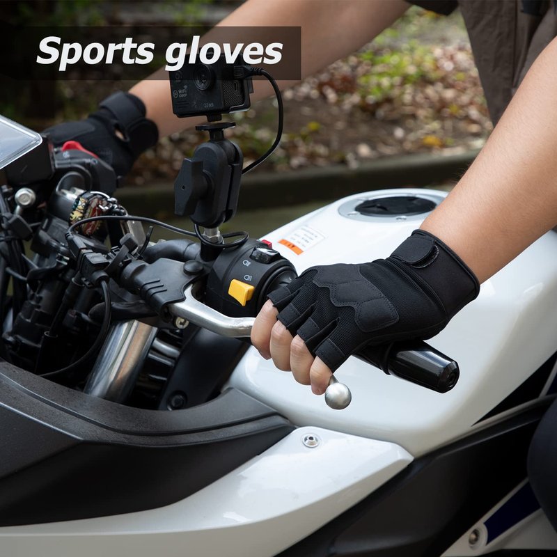 FIORETTO Fingerless Gloves for Men, Breathable Grip Palm Gloves for Motorcycle Riding, Driving, Cycling, Exercise, Workout, Climbing, Hiking and Outdoor Activities Black Medium