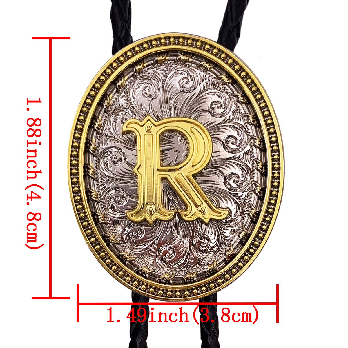 XGALBLA Golden Western Bolo Tie Initial Letter R in Ellipse Flower Cowboy with Cowhide Rope Necktie for Women