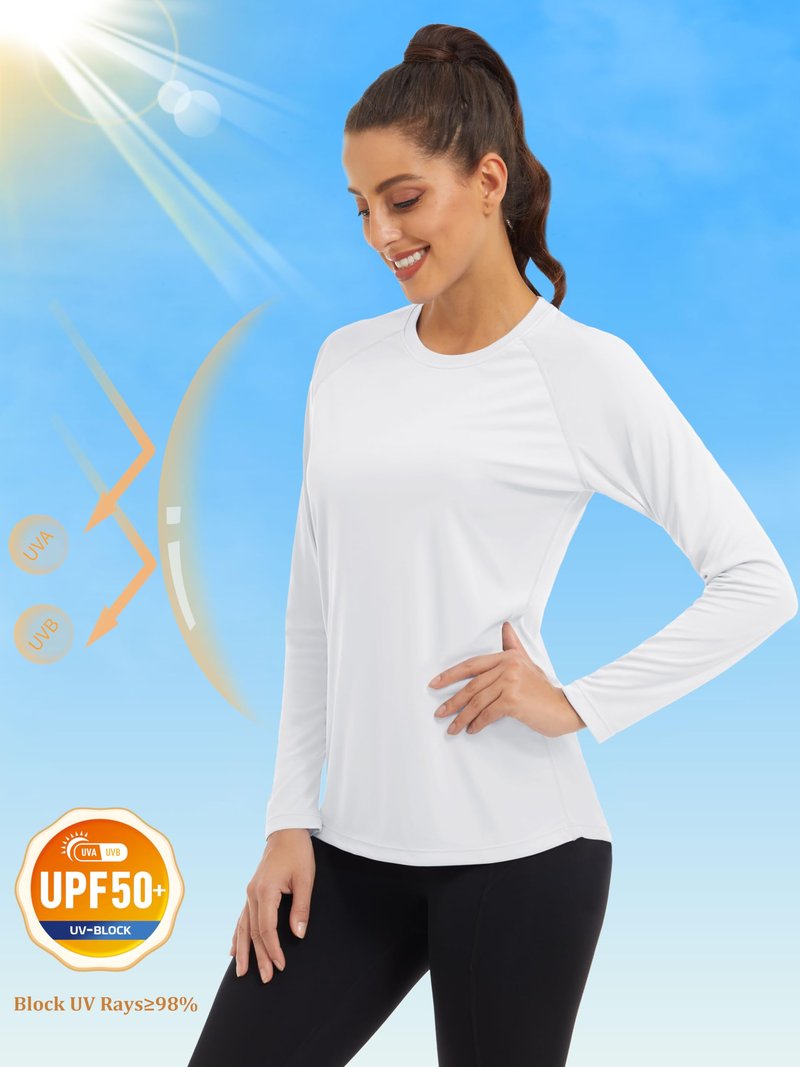 MAGCOMSEN Running Shirts for Women Long Sleeve Hiking Shirts for Women Lightweight Fishing Shirts for Women Swim Shirts for Women Rash Guard Shirts White