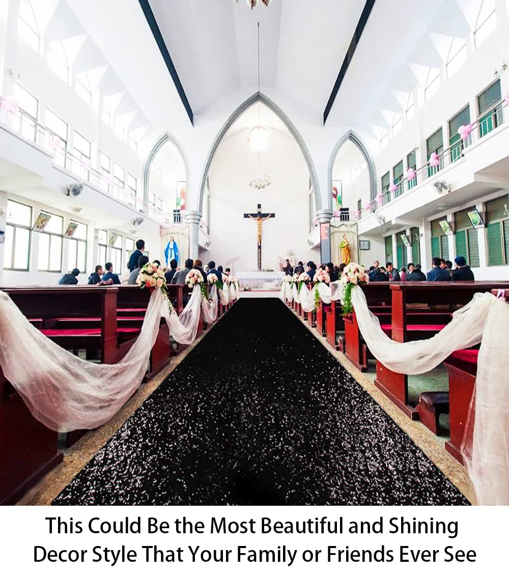 ShinyBeauty Sparkling Sequin Aisle Runner 4FTx20FT - Black Glitter Wedding Carpet,Sparkle Floor Runner Fabric for Ceremony & Reception