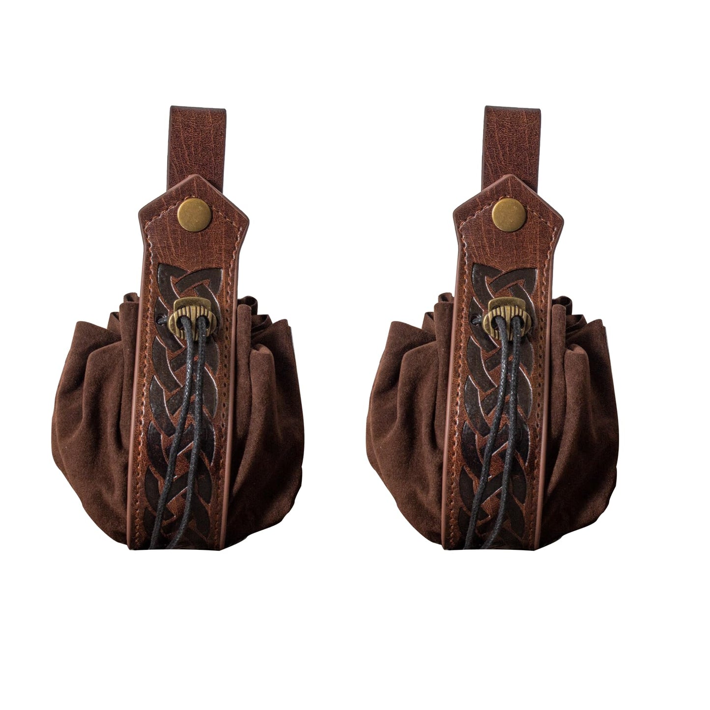 SUMGOGO Medieval Belt Pouch, Faux Leather, Renaissance Style, Small Drawstring Coin Purse, 2 Pack (A-Brown)